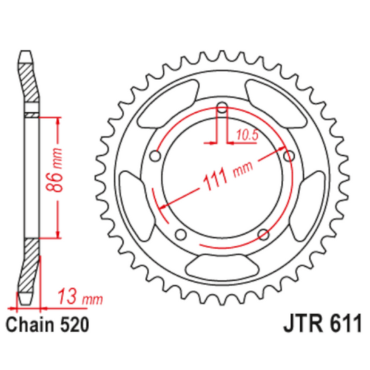 Corona de Acero 43 Dientes JTR611 JT Sprockets JTR611.43