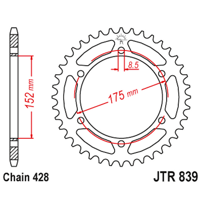Corona de Acero 52 Dientes JTR839 JT Sprockets JTR839.52