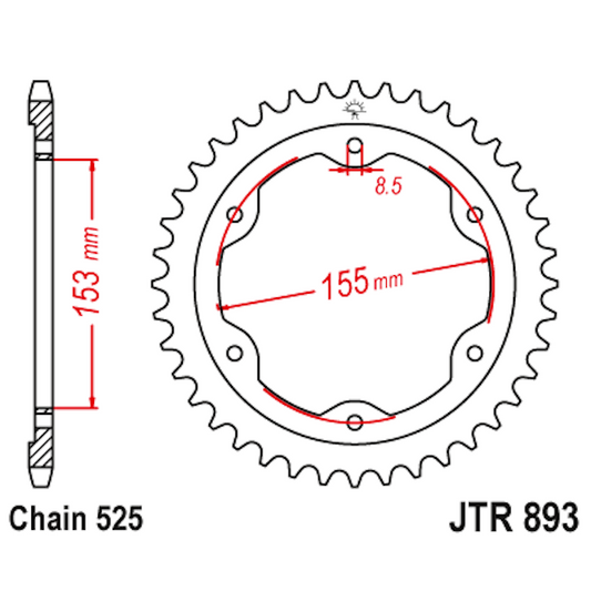 Corona de Acero 38 Dientes JTR893 JT Sprockets JTR893.38