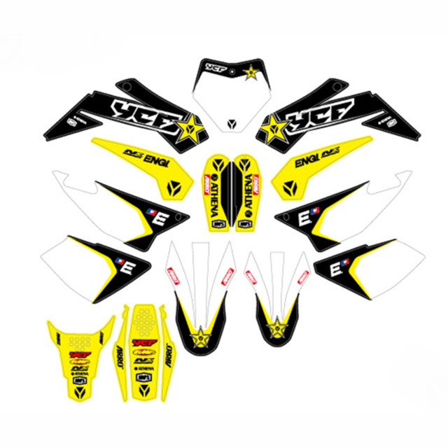Kit de adhesivos racing YCF Lite/Start/Pilot/Factory/SM 2022 Amarillo/Negro KD-AFT22-BK