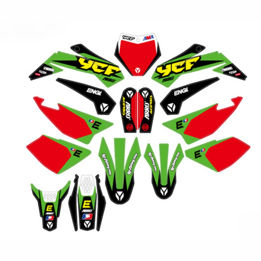 Kit de adhesivos racing YCF Lite/Start/Pilot/Factory/SM 2022 Verde/Rojo KD-AFT22-GR