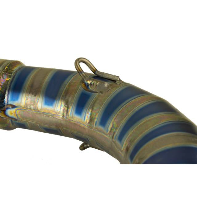 Col de pot d’échappement titane bleu KRM Derbi 96-100cc et 100cc FL