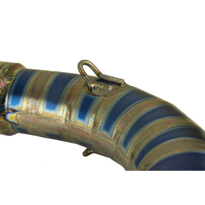 Col de pot d’échappement titane bleu KRM Derbi 96-100cc et 100cc FL