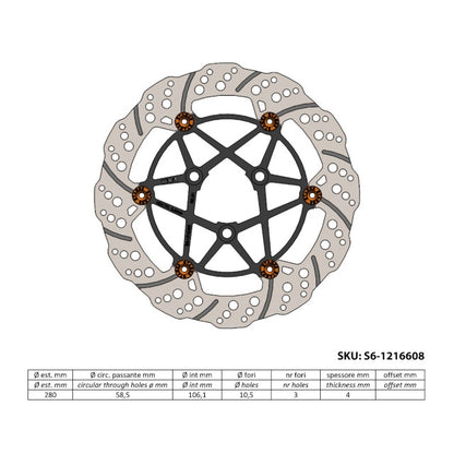 Disco de freno delantero flotante Yamaha Aerox d=280mm MK II Stage6 R/T