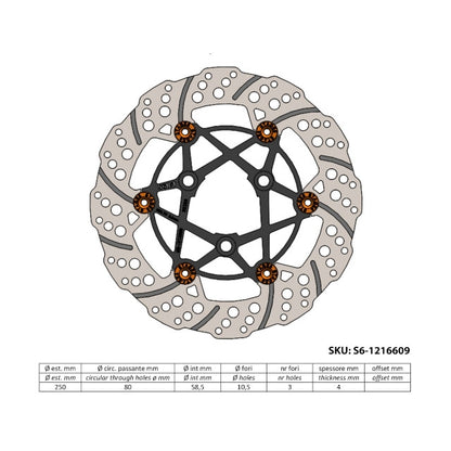Disco de freno delantero flotante Yamaha Aerox / Jog d=250mm MK II Stage6 R/T