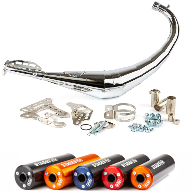 Stage6 StreetRace 50-70cc Derbi / Minarelli AM6 (CE) Exhaust - chromed