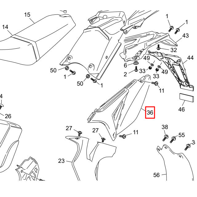 Tapa trasera izquierda Sherco 50 >2012 azul-blanco