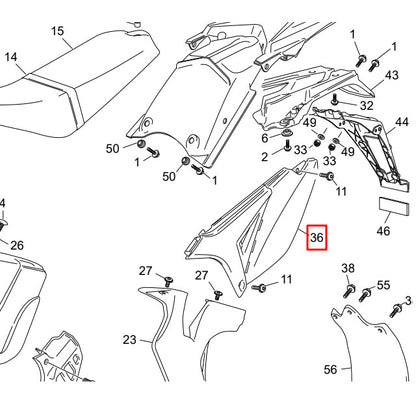 Tapa trasera izquierda Sherco 50 >2012 azul-blanco