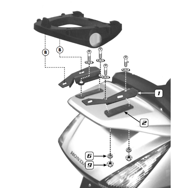 Soporte baúl con parrilla Monokey Honda Silver WING-SW-T 400/600 ABS >2001 Givi SR19