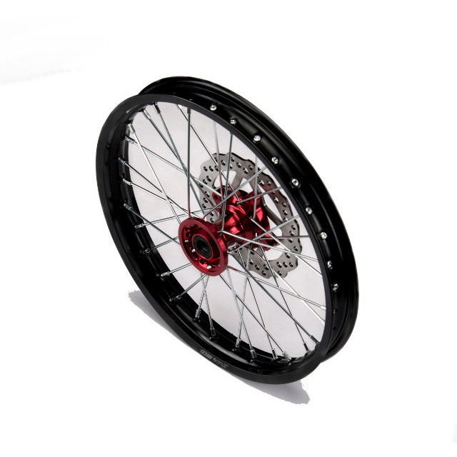 Llanta delantera aluminio 1.60x17 buje CNC con disco Pitbike YCF >2021 - Negro/rojo YC110-0601-40-RD