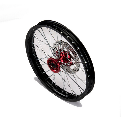 Llanta delantera aluminio 1.60x17 buje CNC con disco Pitbike YCF >2021 - Negro/rojo YC110-0601-40-RD