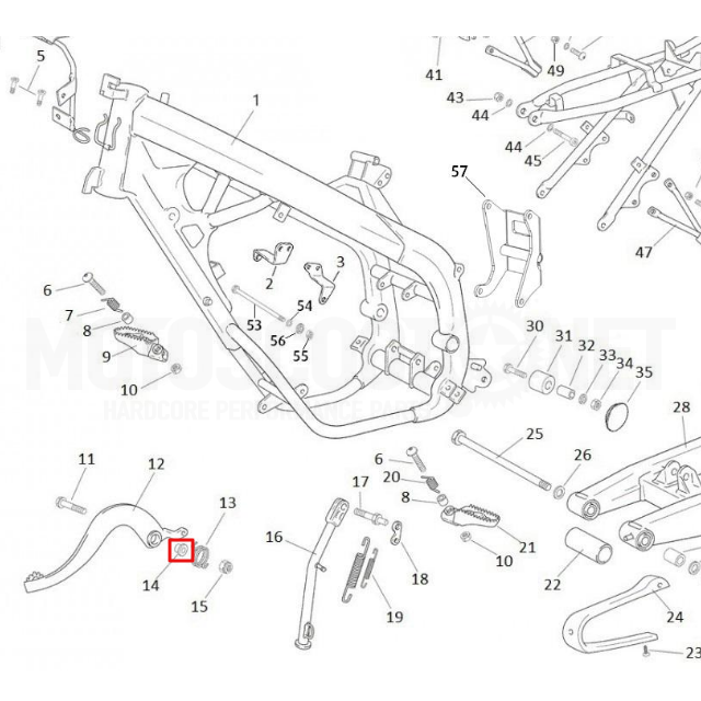 Junta separadora pedal de freno Rieju 50-125 MRT / 125 Marathon / 125-250 Tango 