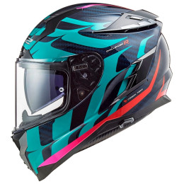 Casco integral LS2 FF327 Challenger CT2 Flames azul-carbono-rojo