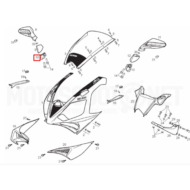 Tapa base retrovisor derecho Derbi GPR 50-125 2T 04-06 