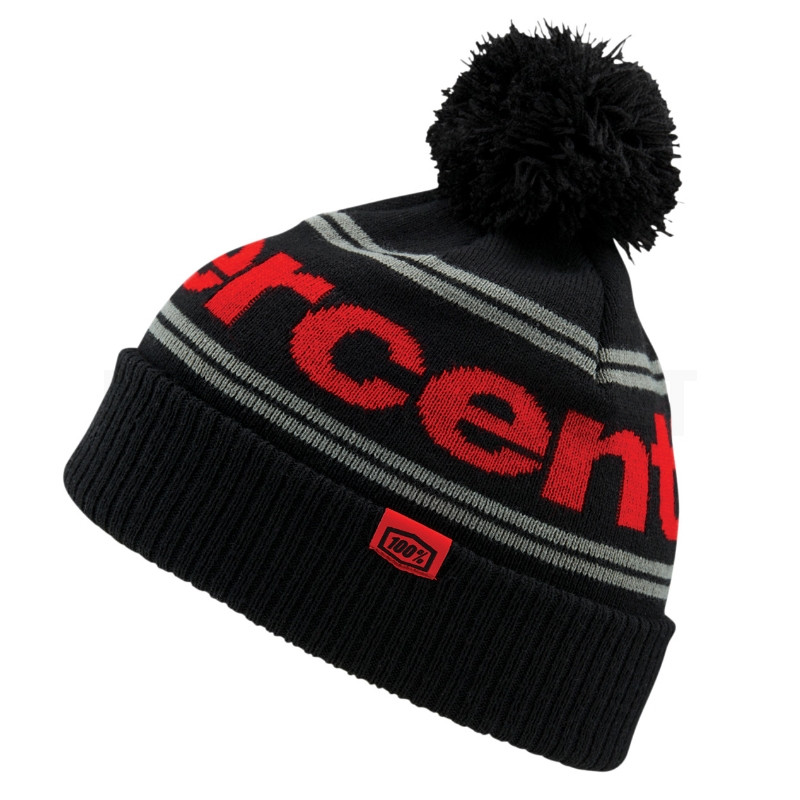 20122-013-01 Gorro Rise Cuf Beanie Pom Pom 100% - Negro/Rojo