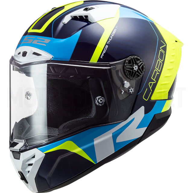 Capacete integral LS2 FF805 Thunder Racing 1 azul-carbono amarelo fluorescente