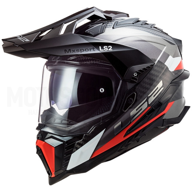 Casco Cross LS2 MX701 Explorer Frontier Carbono Titanio / Rojo