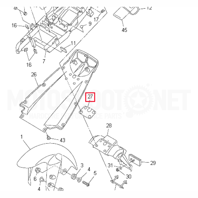 Junta portamatrícula Yamaha R6 2003-2005