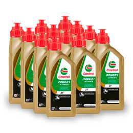 Box of 12 bottles of Castrol Power 1 Ultimate synthetic 2-stroke blend 1L oil