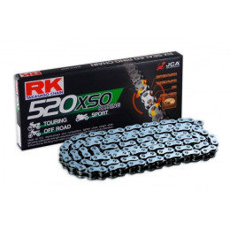 Cadena RK 520 XSO X-Ring con 112 eslabones abierta con enganche remache color acero natural