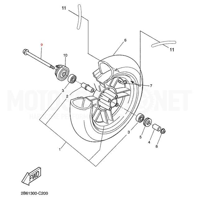 Eje delantero Yamaha Aerox / NG MBK Nitro Rocket Spy ref: 5BR-F2141-00