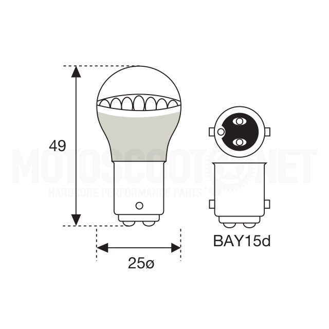 Bombilla BAY15D Roja 12 LEDs - 1 unidad (2 contactos) Amolux ref: 91LEDR