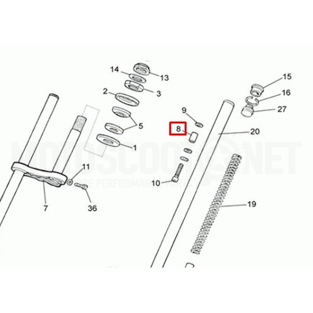 Tope interior horquilla Rieju 50 RS1 / 1 unidad ref: 0/000.290.0800