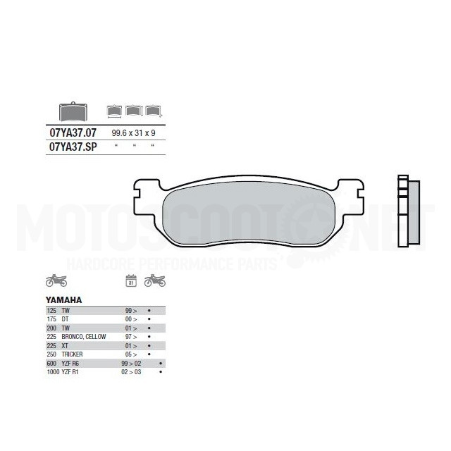 Plaquettes de frein arrière Yamaha YZF-R6/R1 Brembo