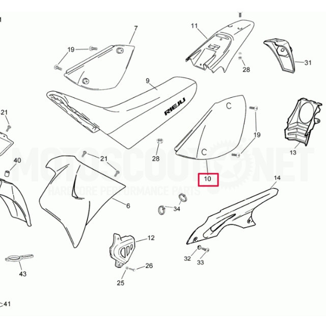 Carénage latéral gauche Rieju RR Spike - rouge