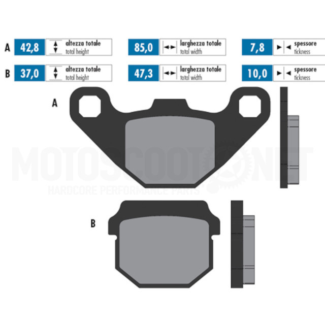 Pastillas de freno Polini For Race Kawasaki KX 80 / Suzui RM 80 / Peugeot Speedfight - Orgánico