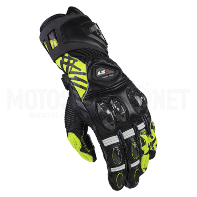 Guantes entretiempo Hombre LS2 Feng Racing Negro / Amarillo fluor