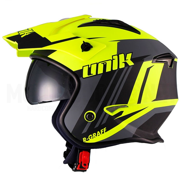 Casco trial Unik CT-07 R-Graff con gafas amarillo fluor/negro/gris ref: A-H0TX01155