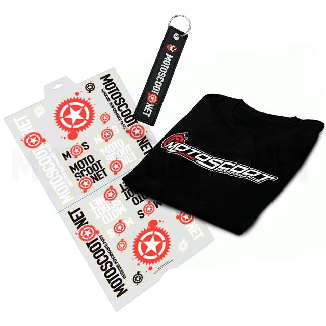 Kit camiseta Dynamic, Llavero Tech y Set de pegatinas Motoscoot