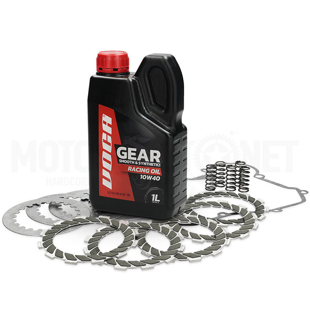 Kit discos de embrague Carbono-Kevlar, Aceite 10W40 1L VOCA Racing y Junta embrague Allpro Derbi Euro 2