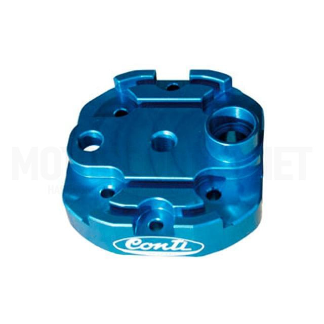 Culasse Conti "Tuning" usinée CNC, pour cylindre standard, Derbi (type : EBE050/EBS050), bleu/métallisé