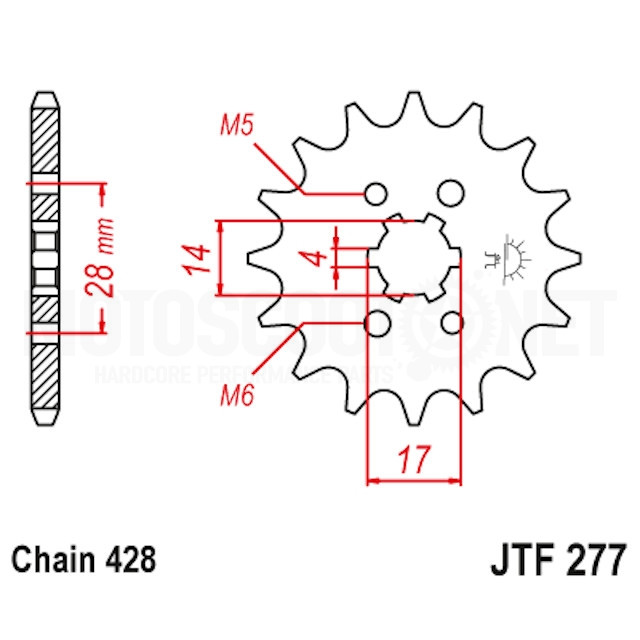 Piñón Derbi Senda 125 11-16 Z-13 428 acero JT Sprockets JTF277.13