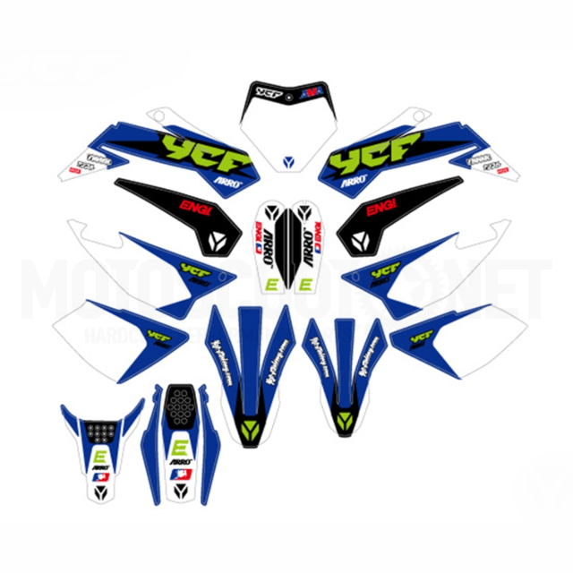 Kit de adhesivos racing YCF Lite/Start/Pilot/Factory/SM 2022 Azul/Blanco 