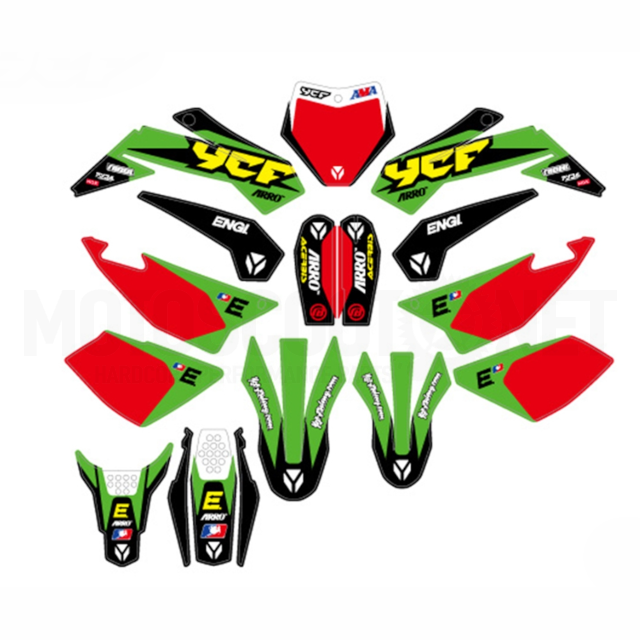 Kit de adhesivos racing YCF Lite/Start/Pilot/Factory/SM 2022 Verde/Rojo 