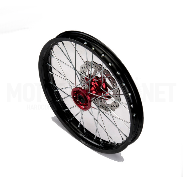 Jante avant aluminium 1.60x17 moyeu CNC avec disque Pitbike YCF >2021 - Noir/rouge