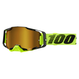 Lunettes de protection Offroad 100% Armega jaune néon - verres miroirs dorés